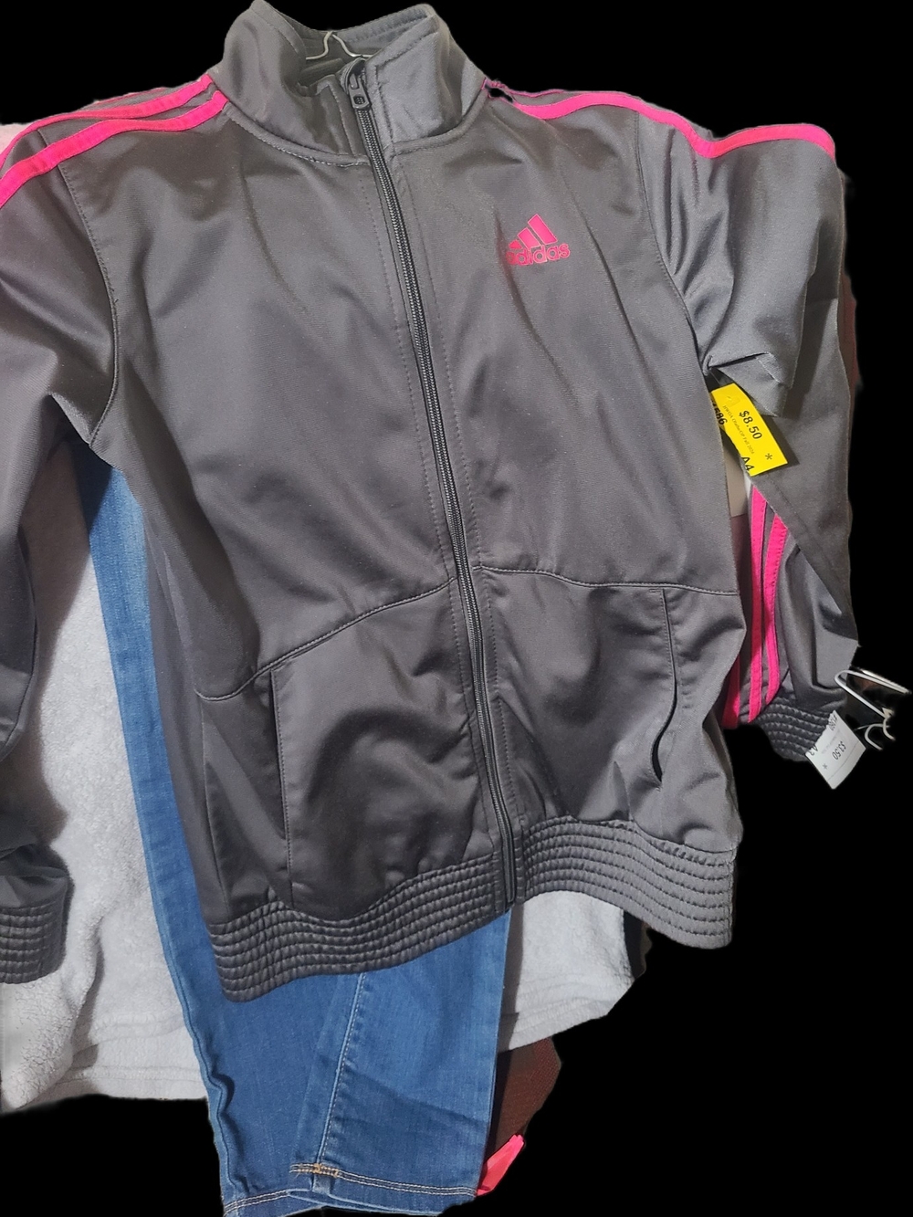 adidas Girls Gray Jacket with Pink Accents